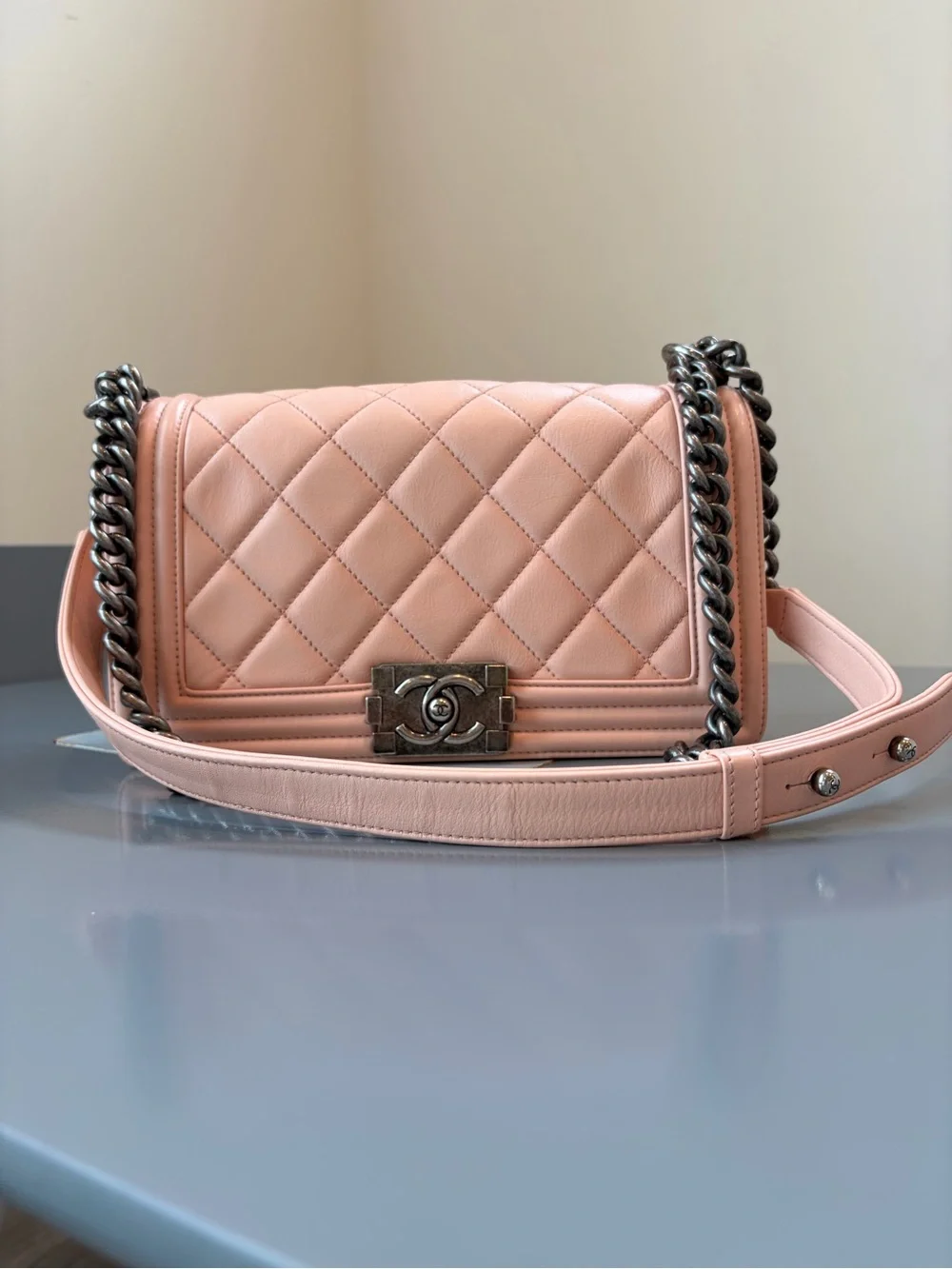 CHANEL Soft Peach Leather Shoulder Bag